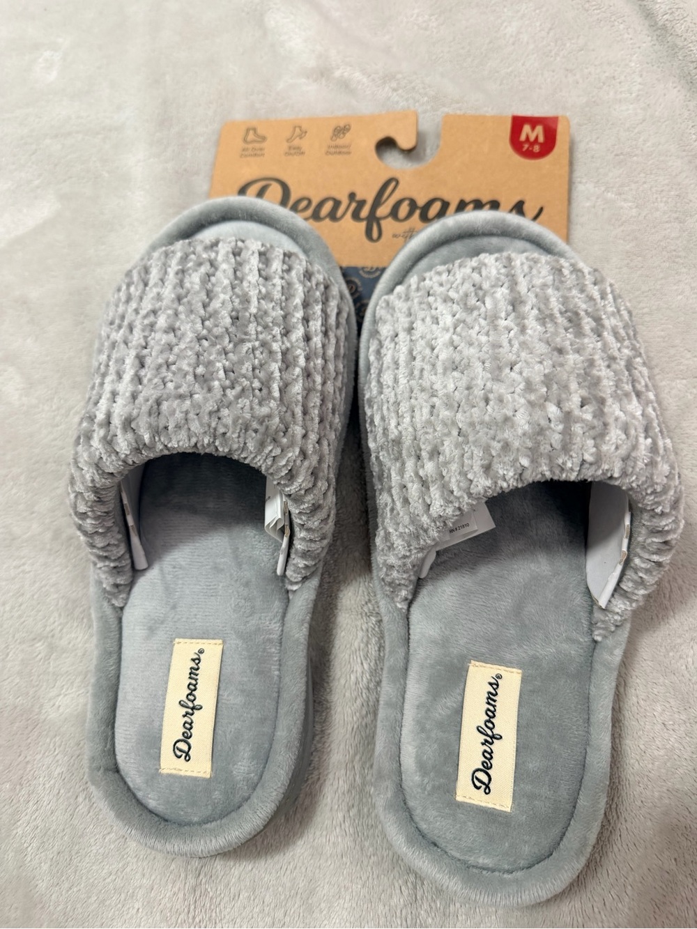 dearfoams women’s Plush Slide Slippers - Gray